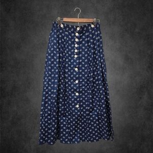 Vintage Nwt Alphorn German Spring Floral Blue Buttondown Maxi Skirt